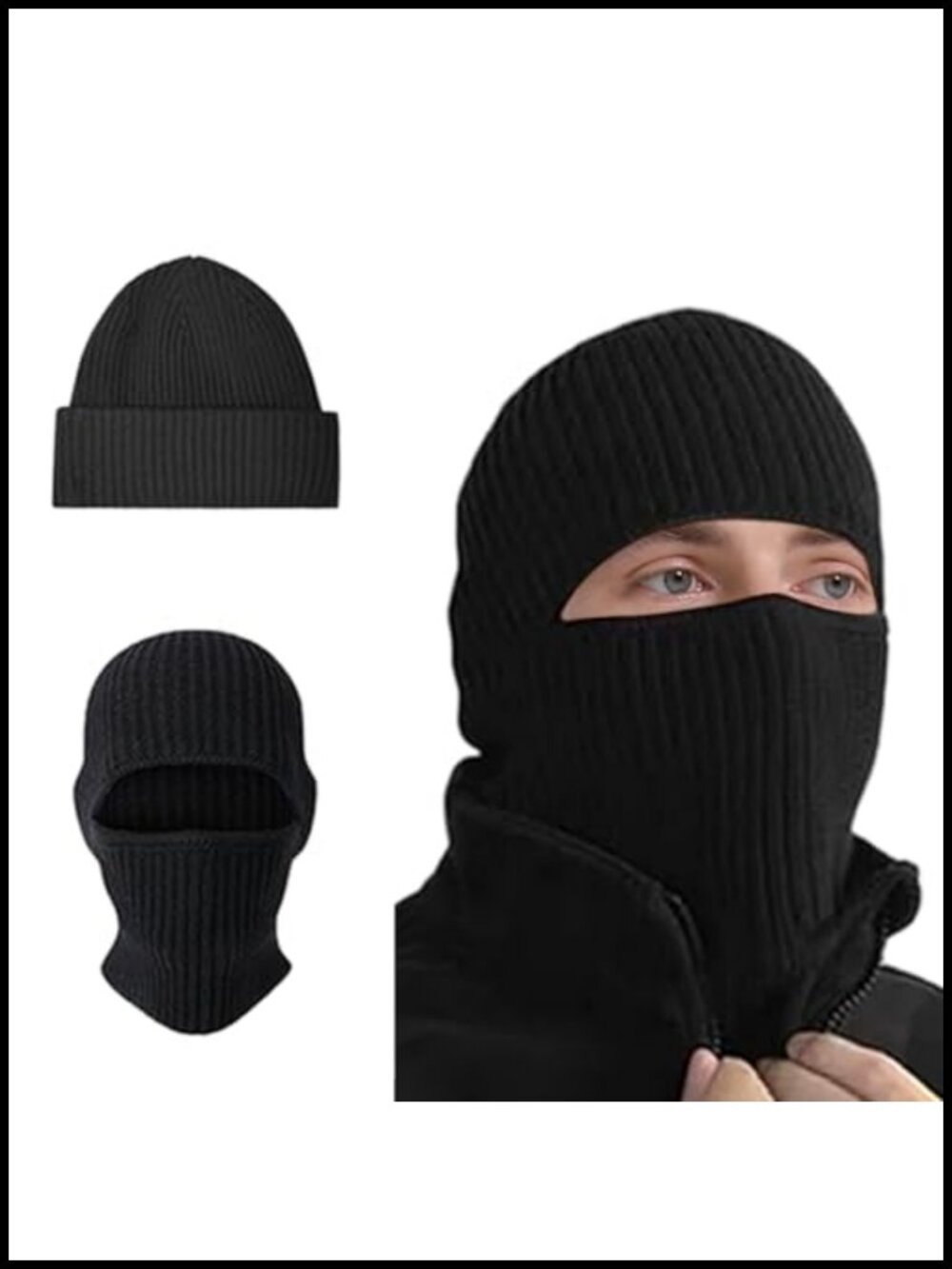 2-in-1 Balaclava Ski Mask Beanie Winter Knit Face Mask